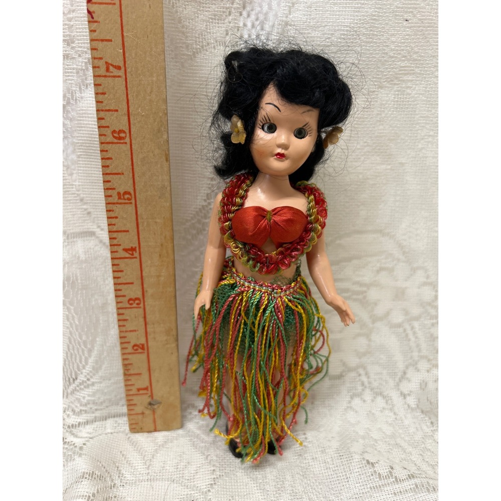 Vintage Plastic Molded Art Co Hula Girl Doll 7.5" Sleep Eyes 1950s Hawaii Tiki - Picture 5 of 5